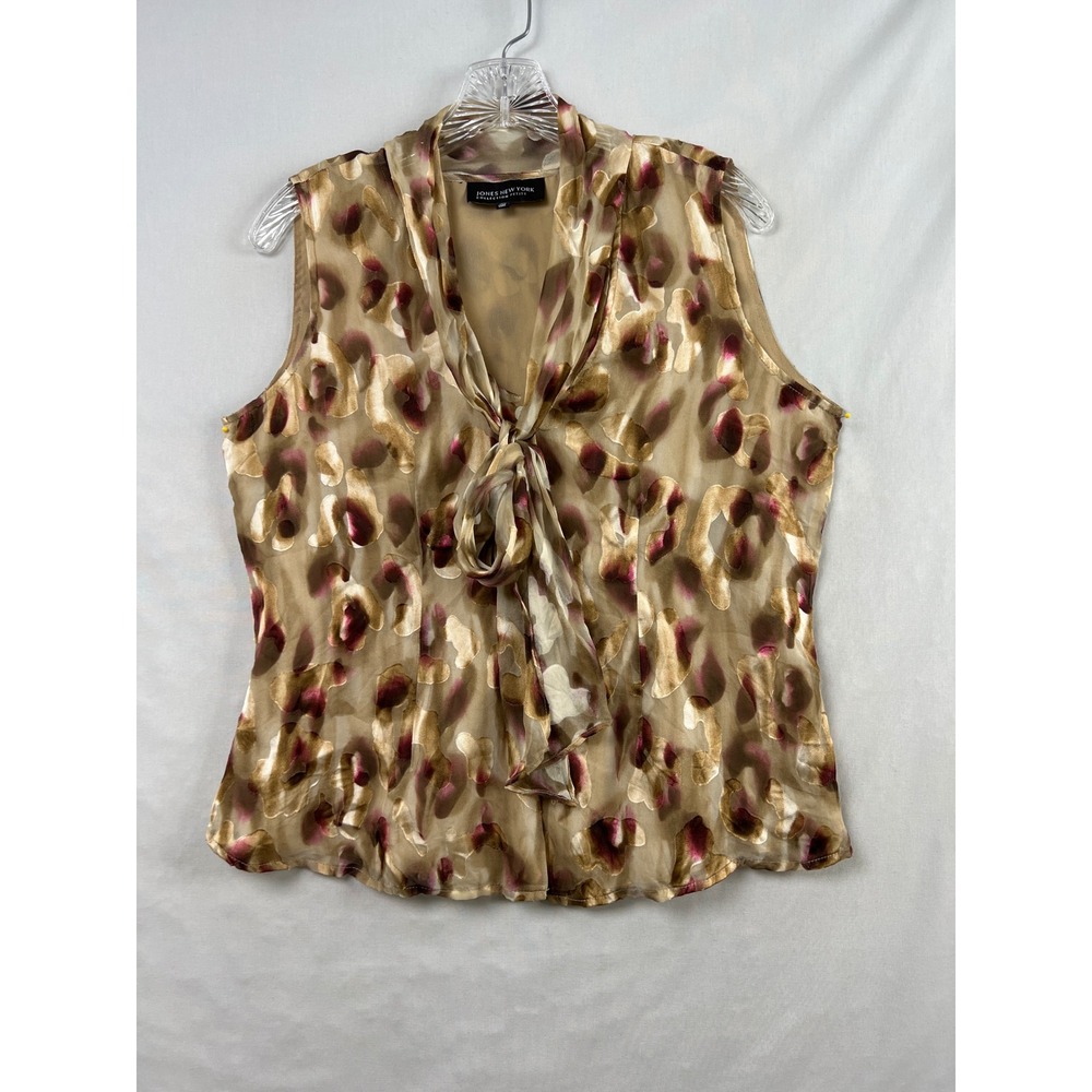 Jones New York Twist Front Blouse Womens 12P Gold Silk Blend Burnout Sleeveless